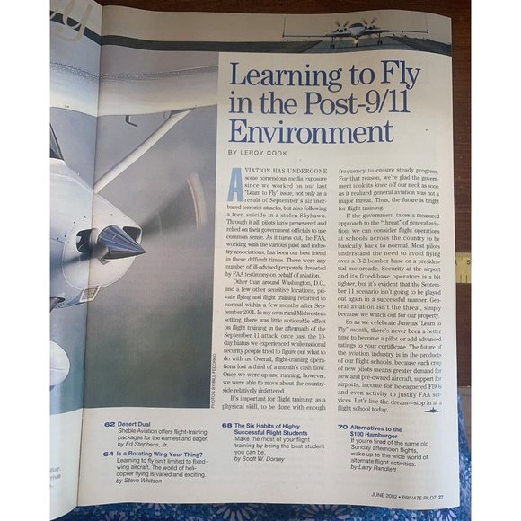 Private Pilot Aviation Magazine June 2002 Learn to Fly Beechcraft Diamond Plane - Picture 4 of 7